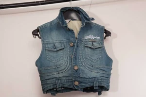 Amazing distressed denim lined waistcoat by AKDMKS Size marked l/g but is Small - Picture 1 of 4