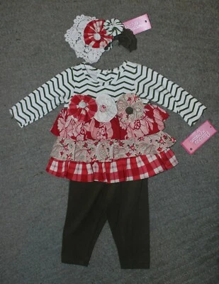 Peaches 'n Cream Baby Girls 2 Piece Long Sleeve Outfit & HB -Size 0-3 Months-NWT - Image 1 of 4