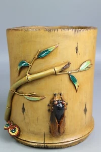 Beautiful Chinese Famille Rose Porcelain Carved Bamboo and insects Brush Pot - Picture 1 of 7