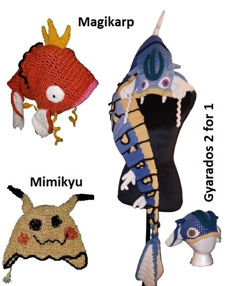 Pattern for Pokemon Go inspired crochet Gyarados/Mimikyu/Magikarp Hat - Image 1 of 1