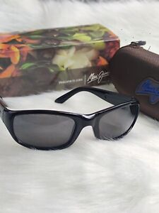Maui Jim WASSUP Polarized Wrap Matte Black Woodgrain Neutral Grey Sunglasses
