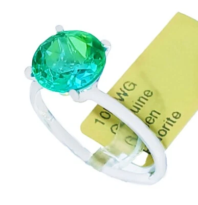 GENUINE 2.08 Cts GREEN FLUORITE RING 10K WHITE GOLD - Free Appraisal - NWT - Image 1 of 4
