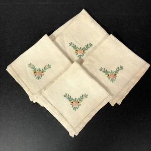 Vintage Handkerchief Lot Floral, Set of 4 Pink and Yellow Flowers Retro Linens - Picture 1 of 18