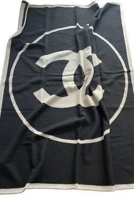 Chanel Wool Blend Reversible Throw Blanket in Black Gray 53in x 72in - Image 1 of 4