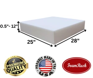 FoamRush 25" x 28" High Density Upholstery Foam Cushion (Made in USA) - Picture 1 of 17