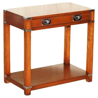 VINTAGE HARRODS LONDON KENNEDY SINGLE DRAWER MILITARY CAMPAIGN CONSOLE END TABLE - Image 1 of 4