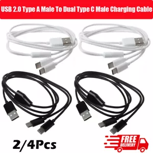 2/4Pcs USB 2.0 Type A Male To Dual Type C Male Splitter Y Charg Data Cable - Picture 1 of 16