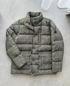 Men's MONCLER Rolland Tweed Wool Quilted Down Puffer Jacket Coat RARE Size 4 ~L - Picture 1 of 14