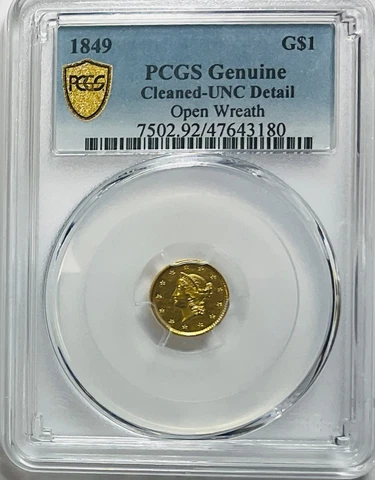 1849 Liberty Gold Dollar (Open Wreath) - PCGS Uncirculated Details Cover