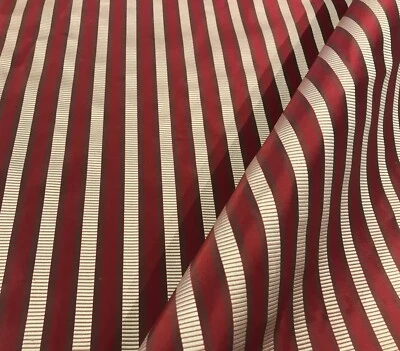 SCALAMANDRE BRICK FOREST & CREAM "SHIRRED STRIPE" SILK TAFFETA STRIPE FABRIC - Image 1 of 2