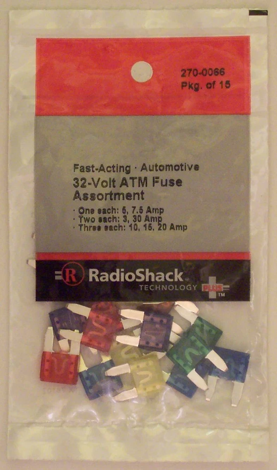 RadioShack 270-0066 быстродействующий автомобильный 32 В банкомат предохранитель ассортимент 15/PK - Изображение 1 из 1
