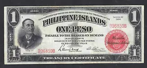 1924 PHILIPPINES ISLANDS 1 PESO ~ P-68a ~ ACTING TREASURER SIG ~ EXTREMELY FINE - Picture 1 of 2