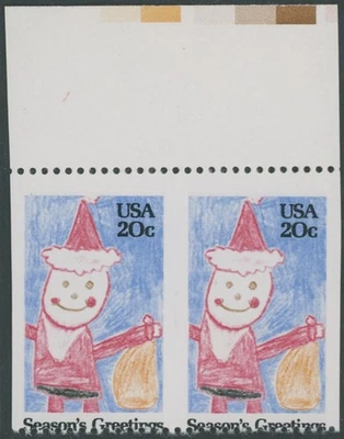 1982, USA CHRISTMAS, RIGHT MARGIN IMPERF SE-TENANT BLOCK OF 4, NH, SC.#2108a - Image 1 of 2