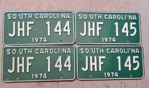 2 Sets of 2~1974 SOUTH CAROLINA SC LICENSE PLATE  PAIRED SETS~JHF 144 & JHF 145 - Picture 1 of 24