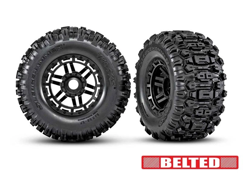 Traxxas 8979 Sledgehammer BELTED Reifen auf Felge schwarz 17mm (2) Maxx