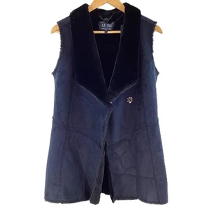 Armani Jeans Navy Faux Shearling Button Up Bodywarmer/Waistcoat UK 14 / EU 40 - Picture 1 of 5