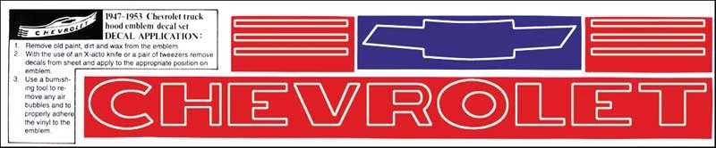 1947-53 Chevrolet Pickup Hood Emblem Decal with Red Letters - Image 1 of 1