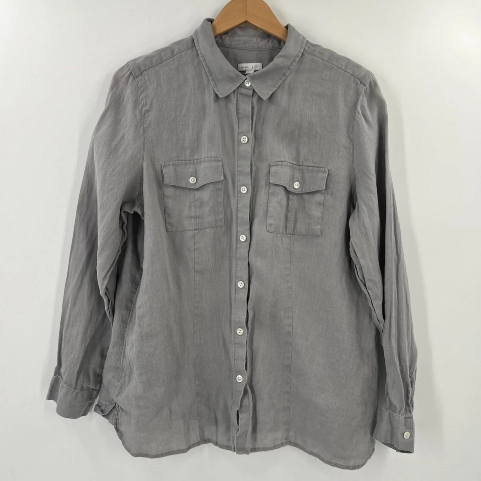 J. Jill Coastal Grandma Love Linen Shirt L Gray Minimalist Boho Coastal - Image 1 of 4