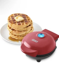 Dash Mini Waffle Maker 4” – Nonstick Red Iron for Breakfast – Fast Ship - Picture 1 of 4