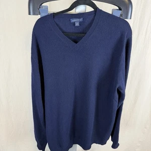 Lands' End Men’s XL V-Neck Cashmere Sweater Navy Pullover Classic Warm Luxury - Picture 1 of 4