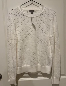 J. CREW Point Sur Allover Pointelle Crewneck Sweater NWT Ivory Off White Sz M - Picture 1 of 5