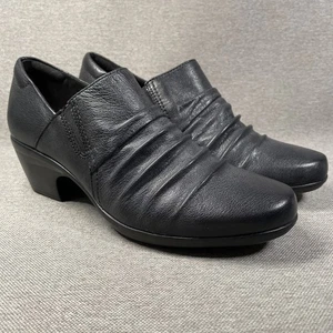 Clarks Emily Cove Women's Sz 8.5M Black Leather Low Heel Pumps Slip-On Comfort - Picture 1 of 8