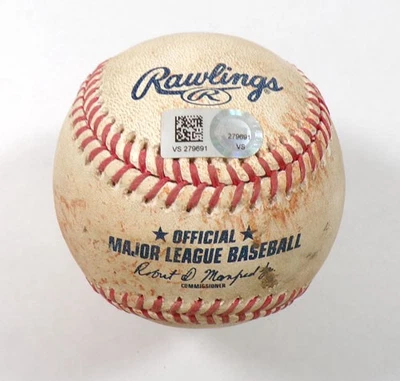 2021 Cubs @ Pirates Game-Used Baseball Ian Happ/Cody Ponce SO Swinging COA - Image 1 of 3
