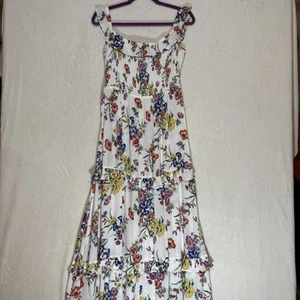 Smocked Tiered Maxi Dress Women’s M Floral Ruffle Boho Peasant Romantic NWOT - Picture 1 of 11