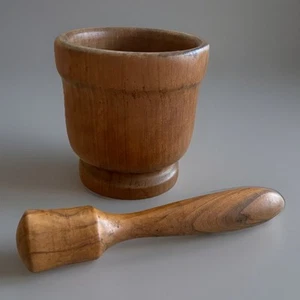 Mortero y mortero francés vintage de madera de olivo - Imagen 1 de 4