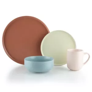 Everything Kitchens Modern Flat 16-Piece Dinnerware Set | Terracotta, Beige, Du - Picture 1 of 7