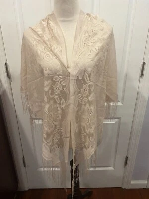 Sheer Triangle Scarf Shawl Wrap Lightweight 70.9x29.5inches Beige - Image 1 of 4