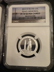 2013 S Peace Memorial Silver Quarter 25C NGC PF 70 Ultra Cameo Early Releases  - Picture 1 of 8