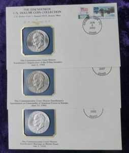 1973 PDS Eisenhower Dollars, 3 Postal Commemorative Society Coins, Clad & Silver - Picture 1 of 4