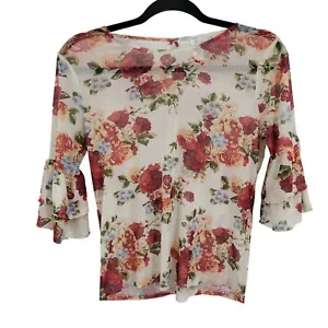 Blusa Y2K XS Crema Flor Malla Transparente en Niveles Mangas sobre Volantes Núcleo de Cottage - Imagen 1 de 10