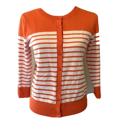 Joseph A Cardigan Womens Small Orange White Striped Button Sweater - Image 1 of 4