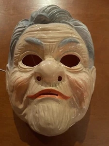 Vintage Halloween Kostüm Maske Schnur Rücken 1980 Kunststoff OLD PERSON sm Riss - Bild 1 von 5
