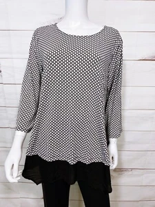 Adrianna Papell Womens Top Size 2X Black & White Geometric Round Neck 3/4 Sleeve - Picture 1 of 7