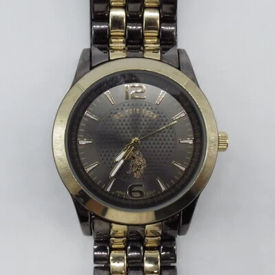 US Polo Assn Men Watch 45mm Round Dial Black Gold Tone Band 8.25" , Runs - Image 1 of 4