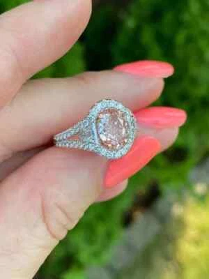 2.30Ct Oval Cut Lab Grown Diamond Pink Ring For Wedding 14k Gold IGI Certified - Image 1 of 4