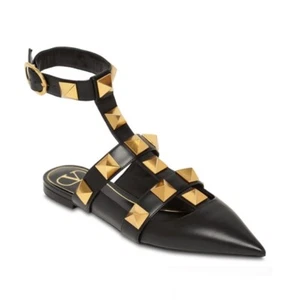 NIB Valentino Garavani Roman Stud Ankle Strap Mule Vlogo Rockstud Cage Flat 37 - Picture 1 of 12