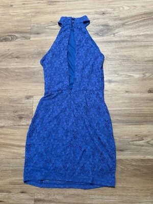 Royal Blue Short Prom Homecoming Dress Size 4 -6  Floral Lace  Sleeveless Lined - Image 1 of 4