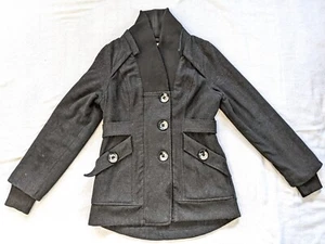 Charcoal gray gothic whimsical punk fairy black metal retro felted wool coat M - Picture 1 of 9