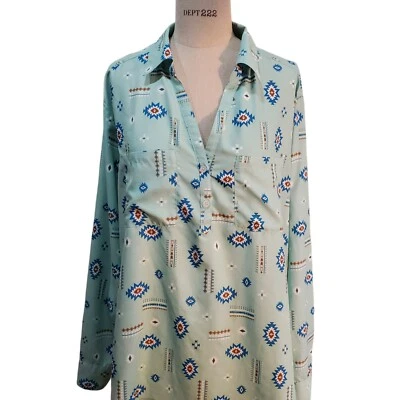 Blusa para mujer Magellan Fish Gear calce clásico estampado azteca lengüeta enrollable talla 2X nueva sin etiquetas Foto 1 de 4