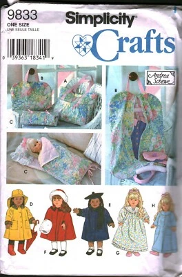 9833 Simplicity Sewing Pattern 18" Doll Clothes Tote Garment Bag Sleeping Pillow - Image 1 of 2