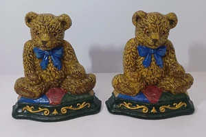 Wright Studios Cast Iron Teddy Bear Bookends Holder Door Stop Vintage 7" x 6.5" - Picture 1 of 11