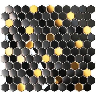Black and Gold Metal Backsplash Tile 5 Sheets Kitchen Backsplash Metal Mosaic - Image 1 of 4
