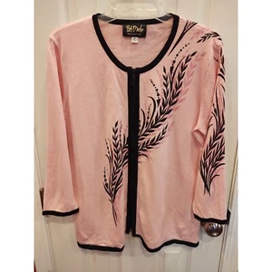 Cárdigan Bob Mackie Usable Art Cremallera Completa Rosa Negro M Mujer Floral Manga Larga - Imagen 1 de 6