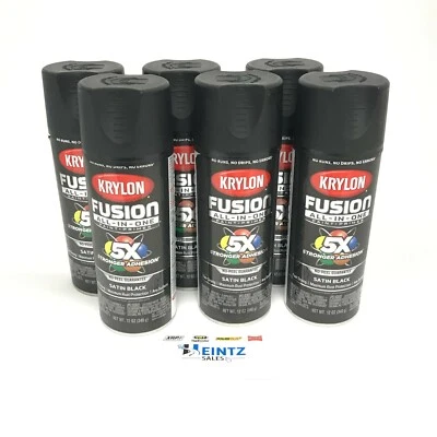 KRYLON 2732-6 PACK SATIN BLACK All-In-One Fusion Paint & Primer - No-Peel - 12oz - Image 1 of 3