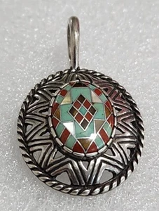 CAROLYN POLLACK SOUTHWEST STERLING INLAY PENDANT - Picture 1 of 8