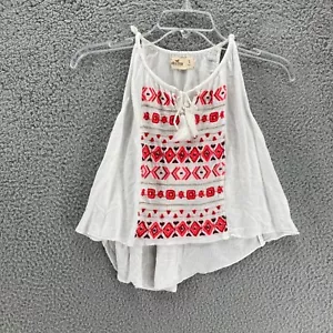 Canotta Hollister ricamata taglia small bianca buco della serratura ritagliata boho geometrica - Foto 1 di 9